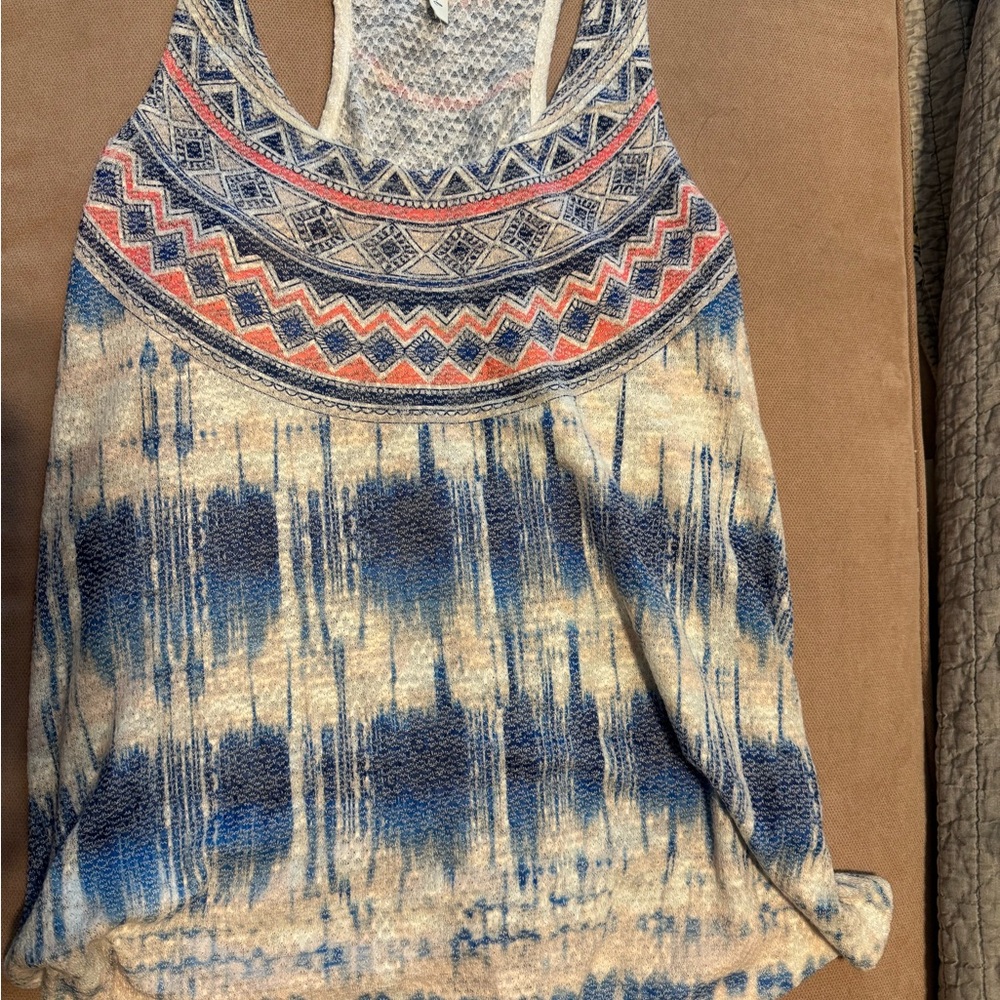 Bo Bel Patterned Sleeveless Top - Blue and Beige